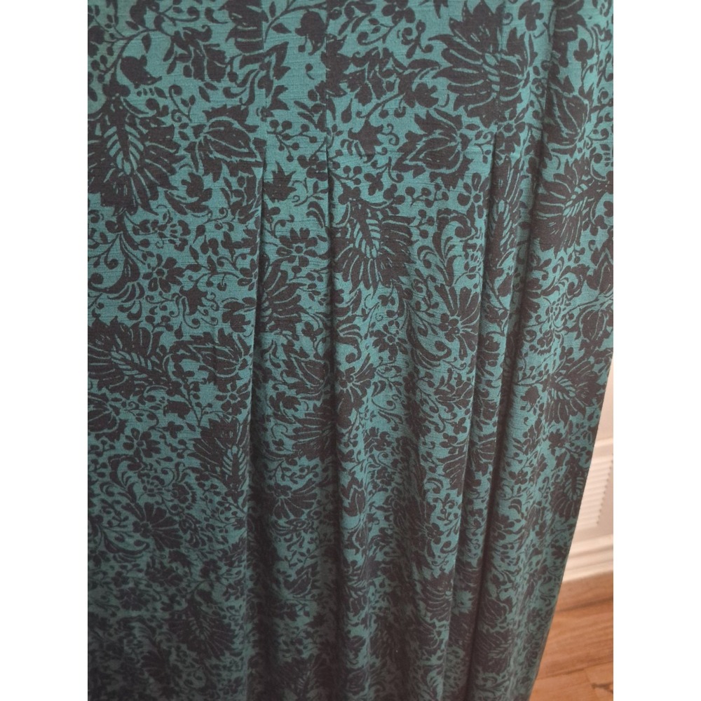 J Jill Green Deco Scroll Shirt Dress Size Large Pleated Button Front Stretch - Picture 6 of 8